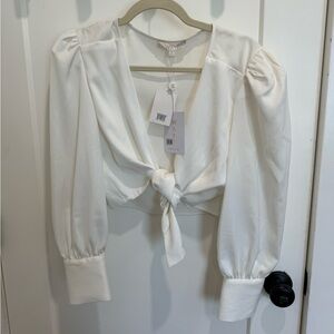 NEW WAYF Alcott Toe Knot Long Sleeve Crop Top in Ivory
